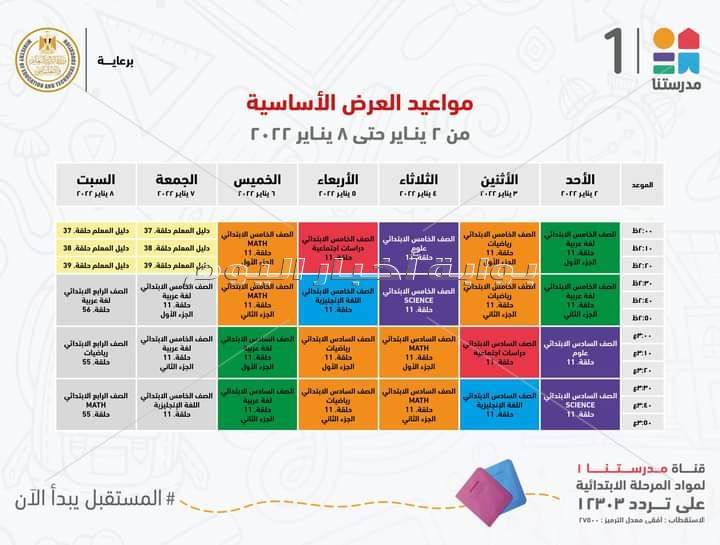 مدرستنا تعلن مواعيد عرض البرامج التعليمية لطلاب المرحلة الابتدائية