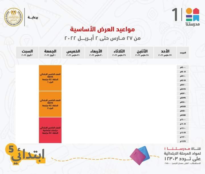  مدرستنا 1 تعلن جداول شرح دروس المواد التعليمية للصف الخامس الابتدائي