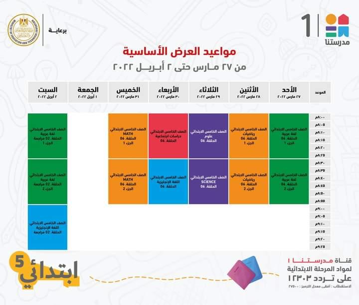  مدرستنا 1 تعلن جداول شرح دروس المواد التعليمية للصف الخامس الابتدائي