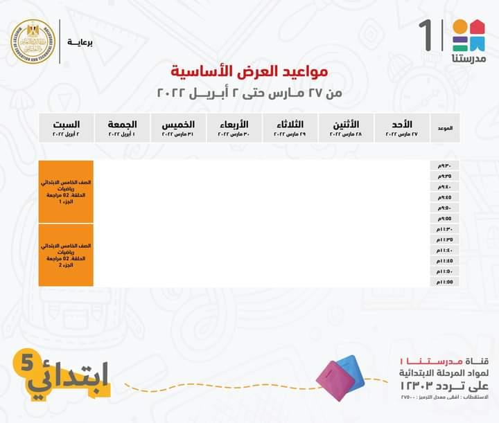  مدرستنا 1 تعلن جداول شرح دروس المواد التعليمية للصف الخامس الابتدائي
