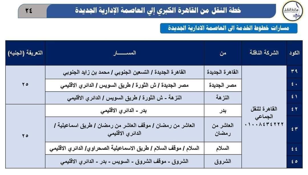 خطوط الحافلات التي تنقل الموظفين من القاهرة إلى العاصمة الإدارية