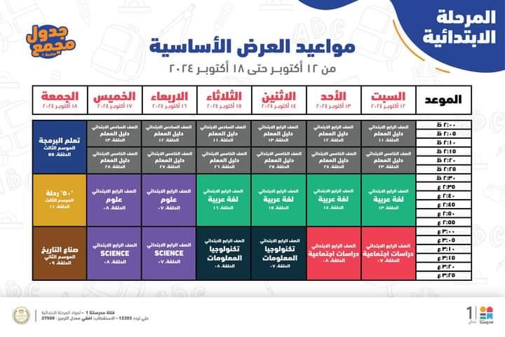  مواعيد البرامج التعليمية لطلاب الصف الرابع والخامس والسادس الابتدائي 
