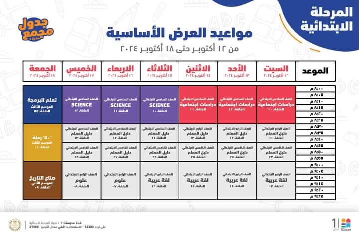  مواعيد البرامج التعليمية لطلاب الصف الرابع والخامس والسادس الابتدائي 