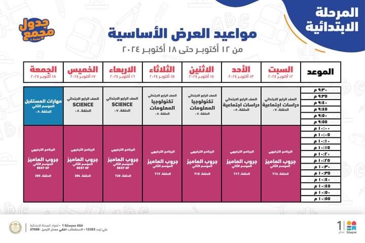 مواعيد البرامج التعليمية لطلاب الصف الرابع والخامس والسادس الابتدائي 