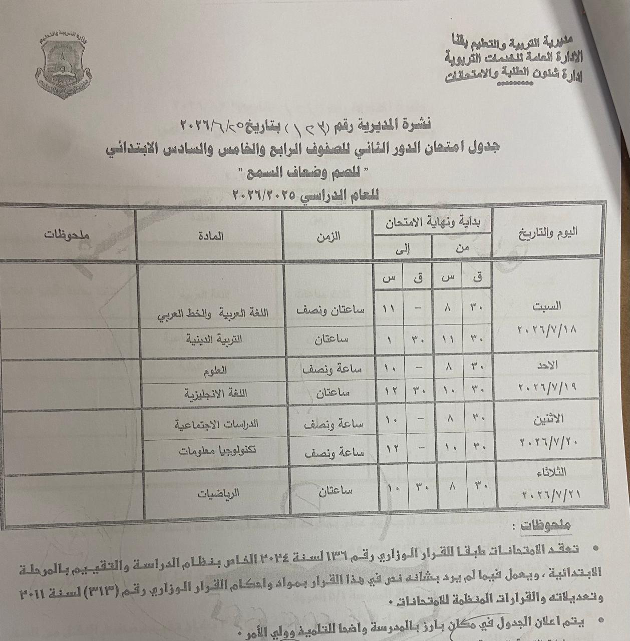 تعليم قنا يعتمد جداول امتحانات الدور الثاني 