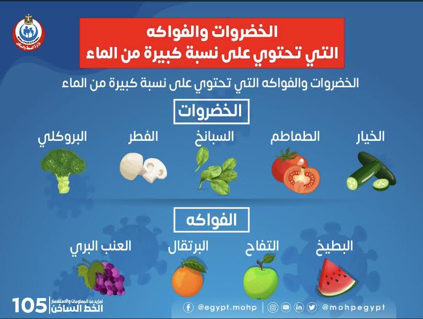 «الصحة» توضح الخضروات والفواكه الغنية بالماء والفيتامينات