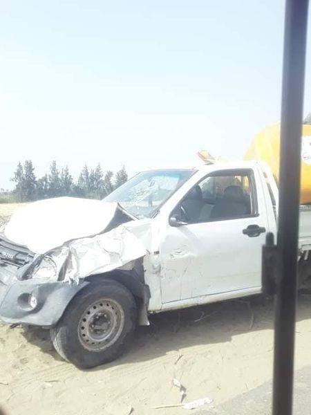 حادث تصادم بين سيارة ربع نقل مع دراجة بخارية توك توك
