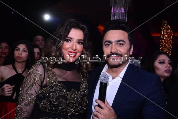 فنانون ورياضيون يحتفلون بزفاف فرح علي.. وتامر حسني يُشعل الحفل