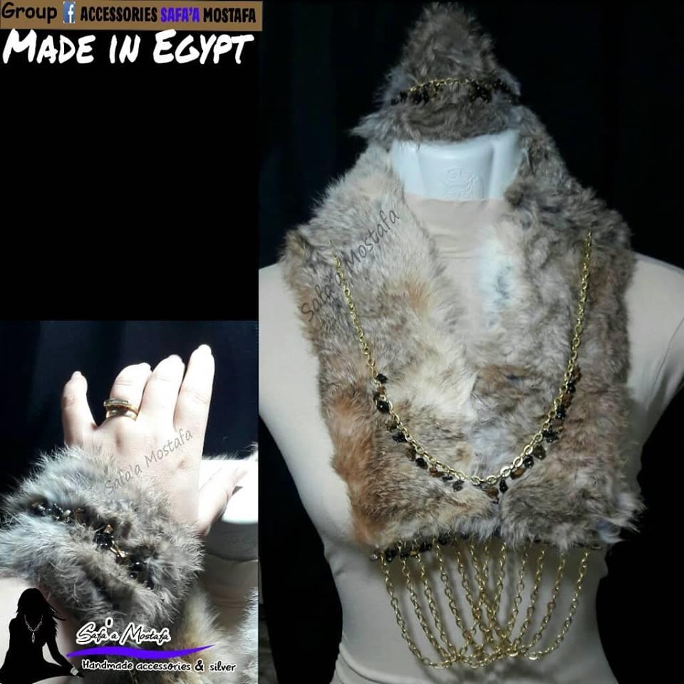  إكسسوارات متنوعة من الفرو الطبيعي والنحاس والأحجار للملابس والشعر