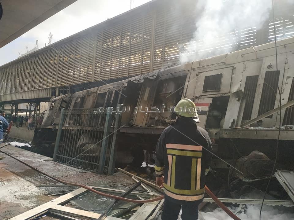 الصور الأولى لحريق جرار قطار محطة مصر بعد اخماده
