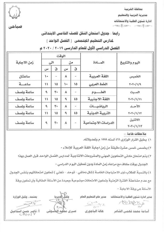 جداول امتحانات منتصف العام للصفوف المرحلة الإعدادية عام ومهني