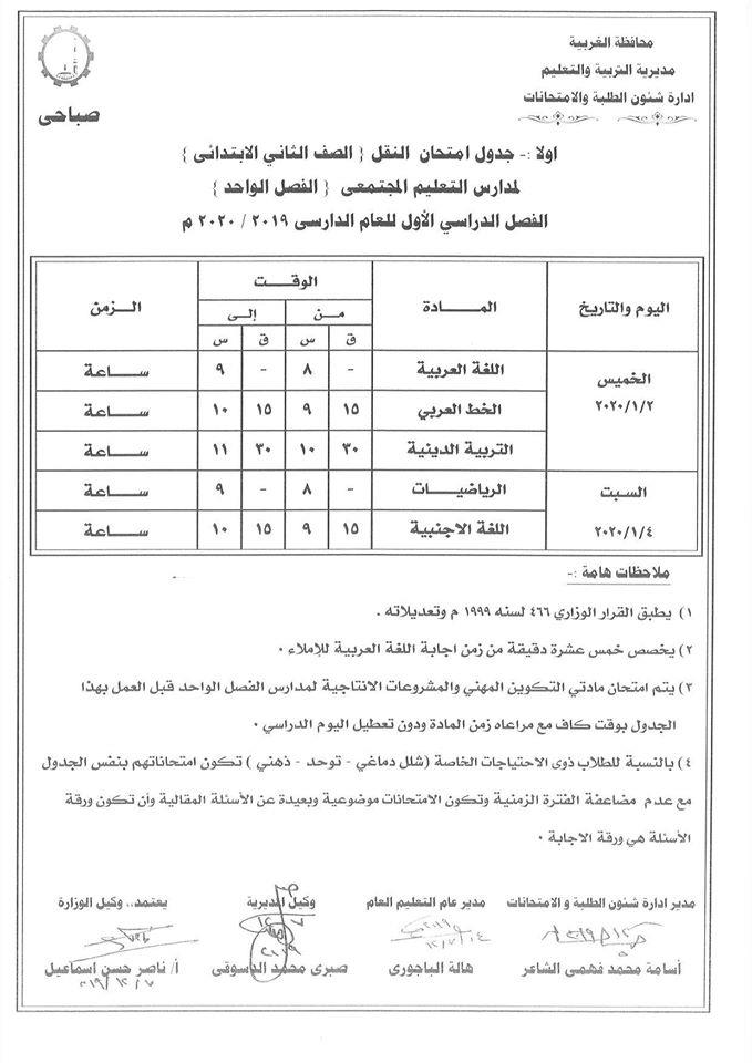 جداول امتحانات منتصف العام للصفوف المرحلة الإعدادية عام ومهني