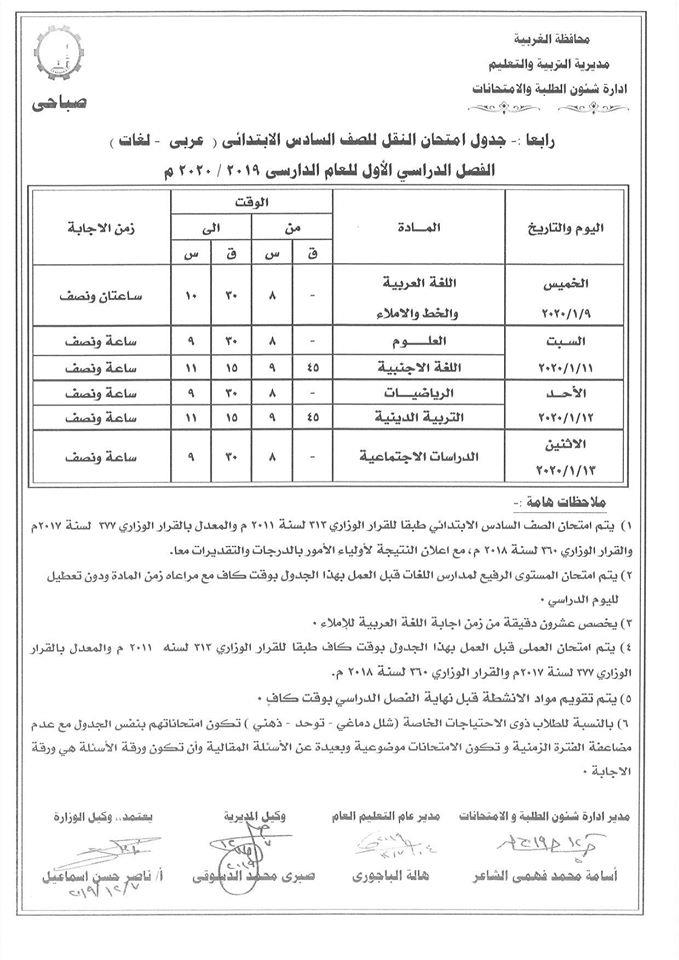 جداول امتحانات منتصف العام للصفوف المرحلة الإعدادية عام ومهني