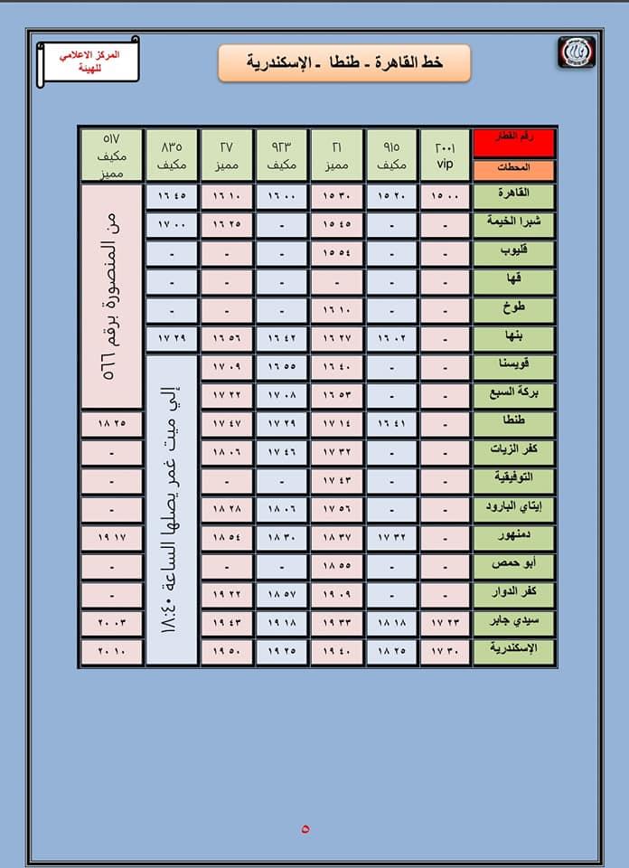 ننشر مواعيد قطارات "القاهرة- طنطا- الإسكندرية" 