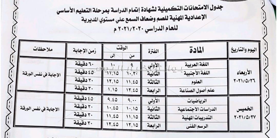 1 يونية بدء امتحانات الشهادة الإعدادية ببني سويف