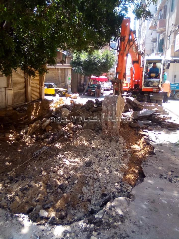 إصلاح هبوط أرضي بشارع راغب غرب الإسكندرية