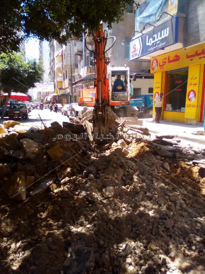 إصلاح هبوط أرضي بشارع راغب غرب الإسكندرية