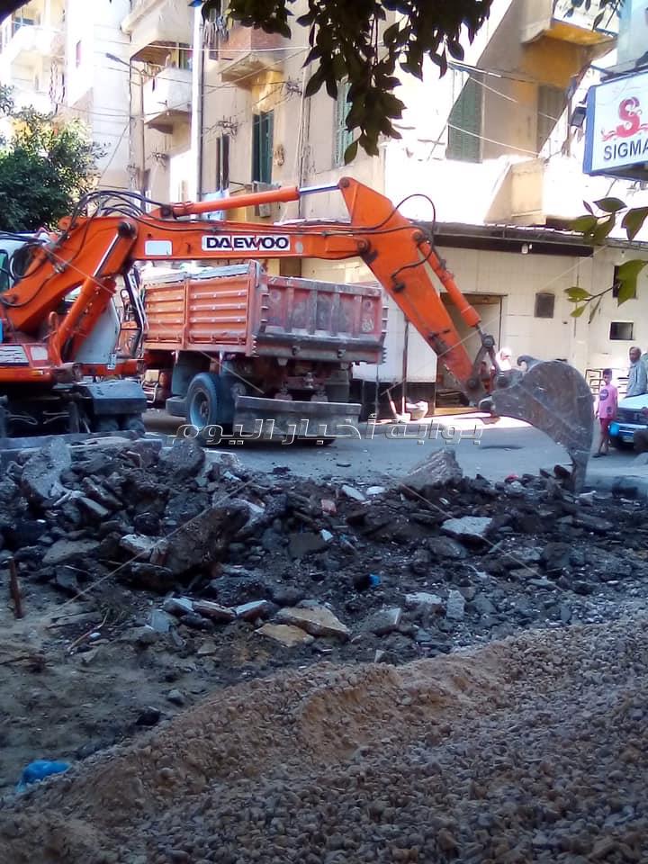 إصلاح هبوط أرضي بشارع راغب غرب الإسكندرية