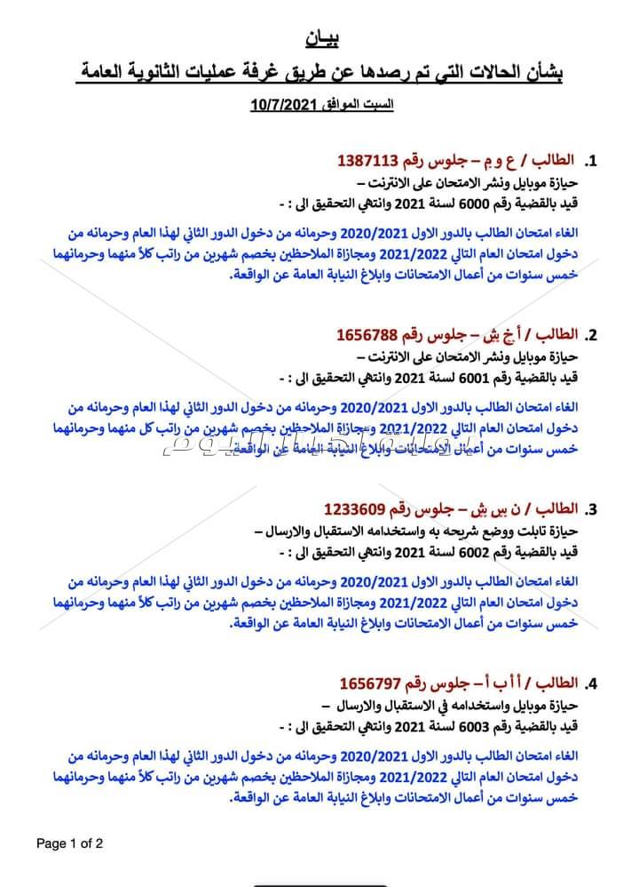  قرارات عقابية في واقعة تسريب امتحان اللغة العربية بالغربية