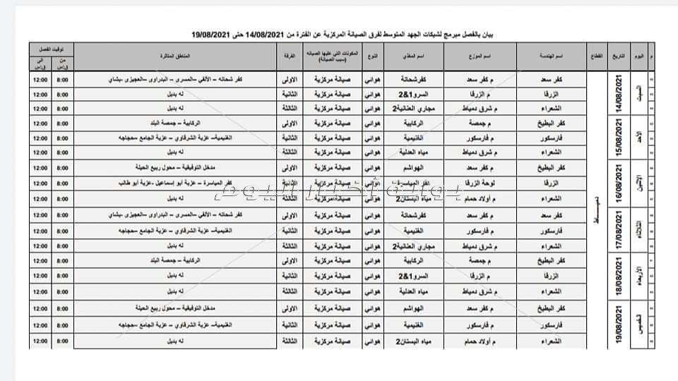 خريطة انقطاعات التيار الكهربائي بثلاث محافظات خلال الاسبوع المقبل لاجراء الصيانة الدورية
