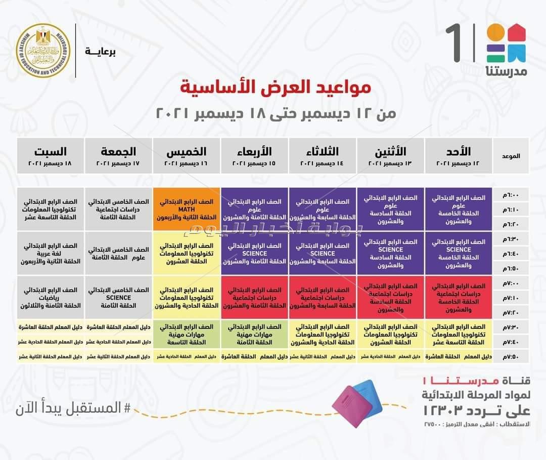 بقناة "مدرستنا 1".. "التعليم" تعلن مواعيد البرامج التعليمية لطلاب المرحلة الابتدائية