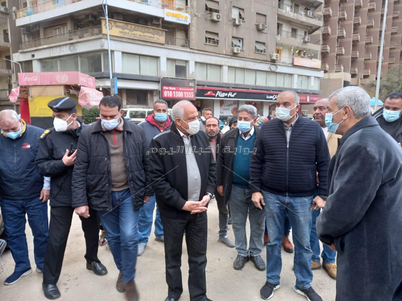 محافظ الجيزة يتفقد مجهودات شفط مياه الأمطار بالدقي والعجوزة وأعمال تطوير ميدان المساحه