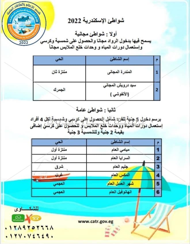 الأسعار الرسمية لجميع شواطئ الإسكندرية صيف 2022
