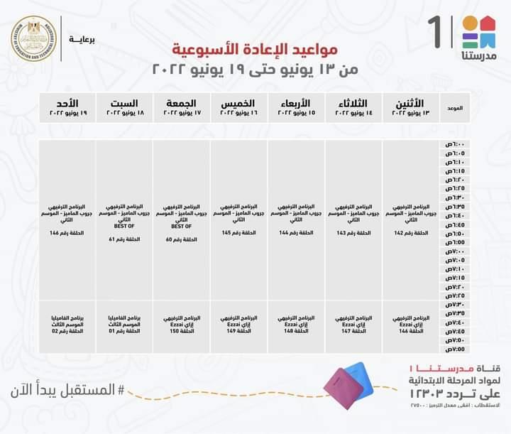 وزير التعليم يعلن جداول مواعيد عرض البرامج التعليمية للمرحلتين الابتدائية والاعدادية