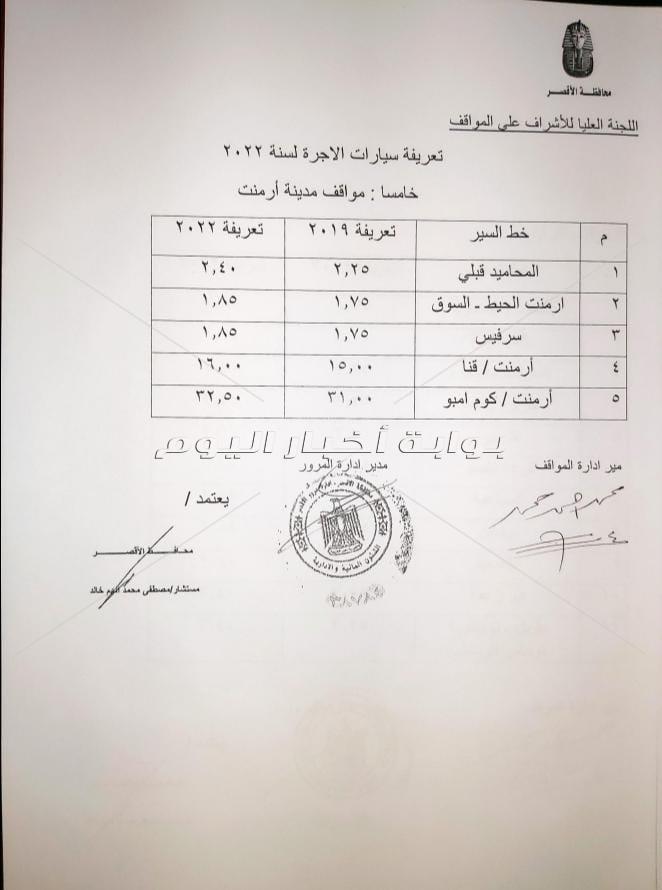 محافظ الاقصر يعتمد قرار لجنة الإشراف علي المواقف بزيادة تعريفة الركوب 