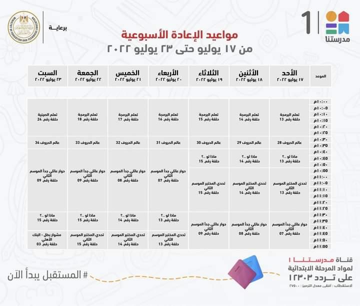 لمدة اسبوع ..وزيرالتعليم يعلن مواعيد عرض البرامج التعليمية لطلاب الابتدائية والاعدادية 2