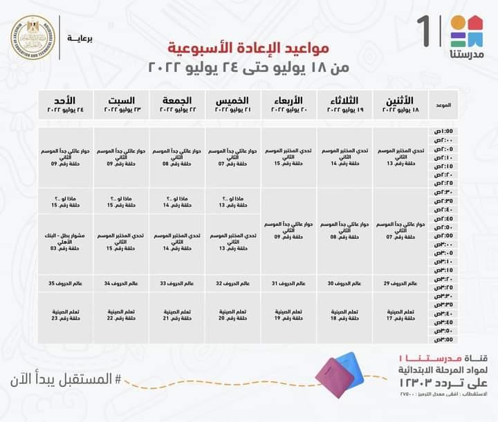 لمدة اسبوع ..وزيرالتعليم يعلن مواعيد عرض البرامج التعليمية لطلاب الابتدائية والاعدادية 2