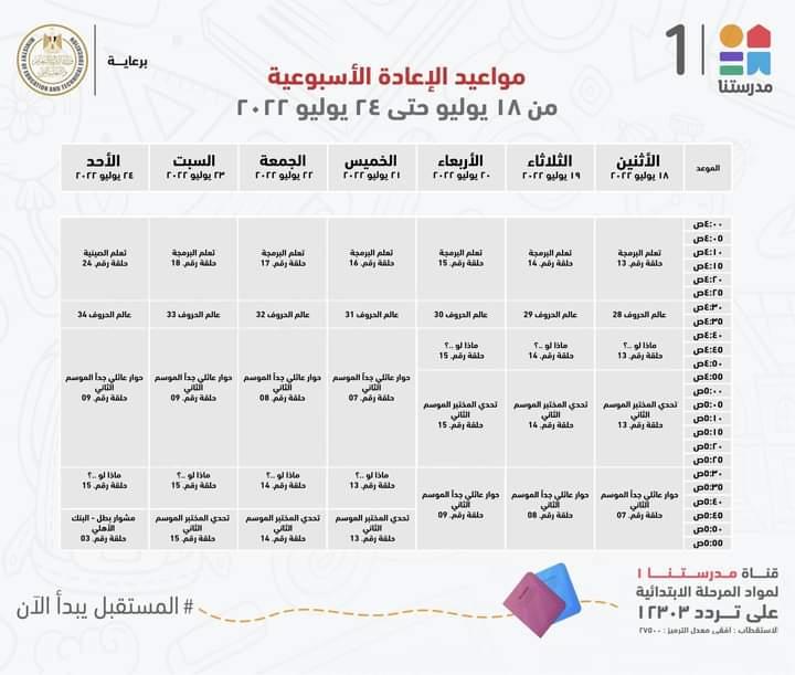 لمدة اسبوع ..وزيرالتعليم يعلن مواعيد عرض البرامج التعليمية لطلاب الابتدائية والاعدادية 2