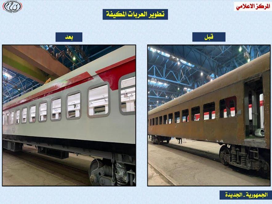  بالصور.. إعادة تشغيل أول قطار أسباني "معاد تأهيله" بالكامل في ورش أبو راضي