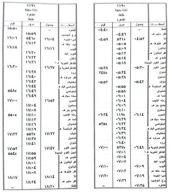 السكة الحديد : تشغيل خدمة جديدة بعربات ثالثة مكيفة على خط طنطا / منوف / القاهرة 