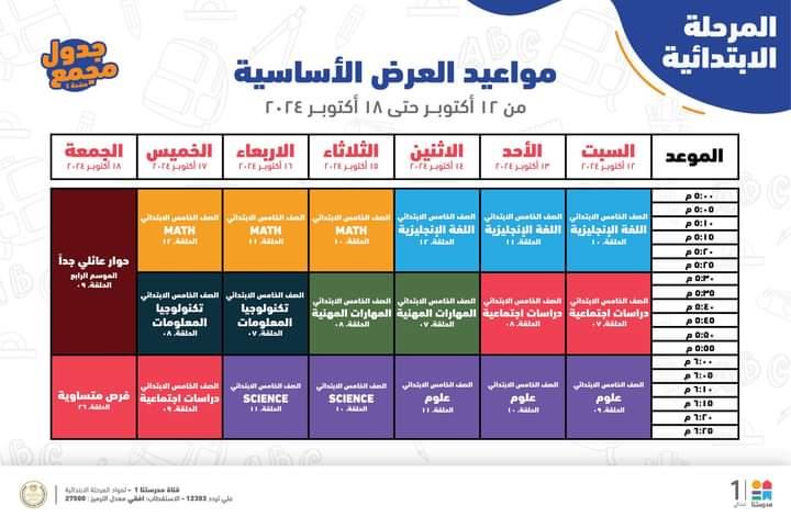  مواعيد البرامج التعليمية لطلاب الصف الرابع والخامس والسادس الابتدائي 