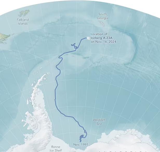 أكبر جبل جليدي في العالم يهدد بحصار جزيرة بريطانية نائية ويعرض الحياة البرية للخطر| صور وفيديو