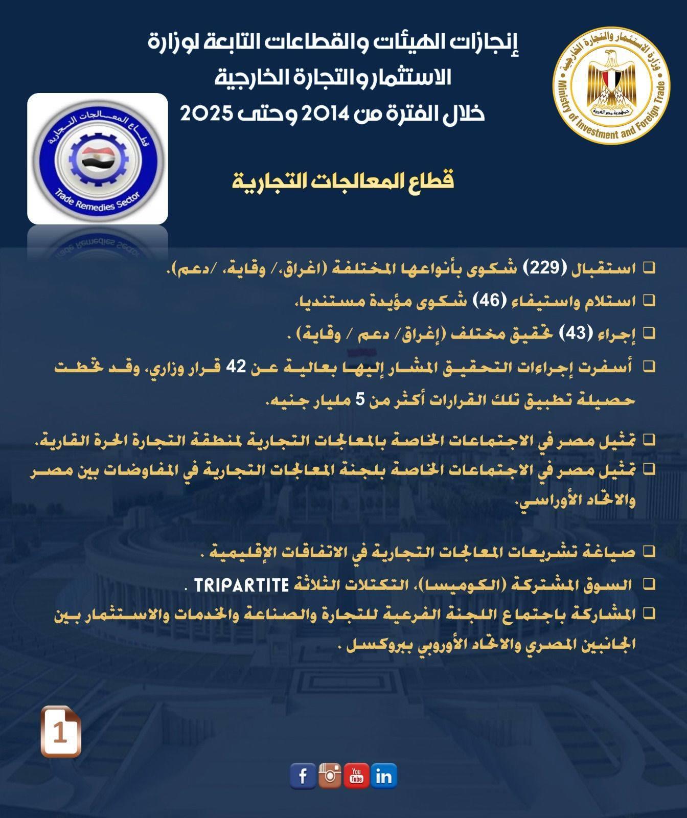 وزير الاستثمار والتجارة الخارجية يستعرض إنجازات 
