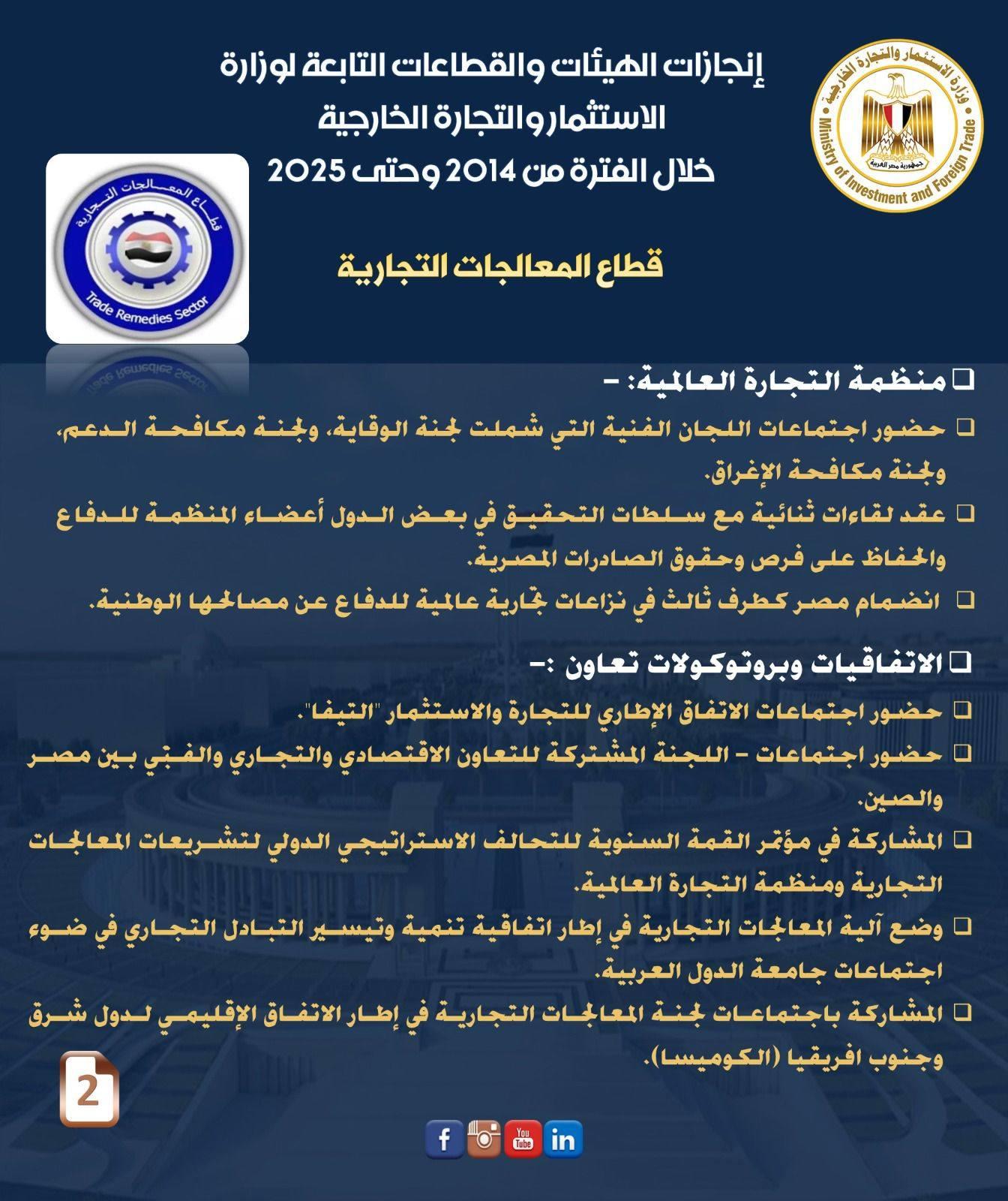 وزير الاستثمار والتجارة الخارجية يستعرض إنجازات 