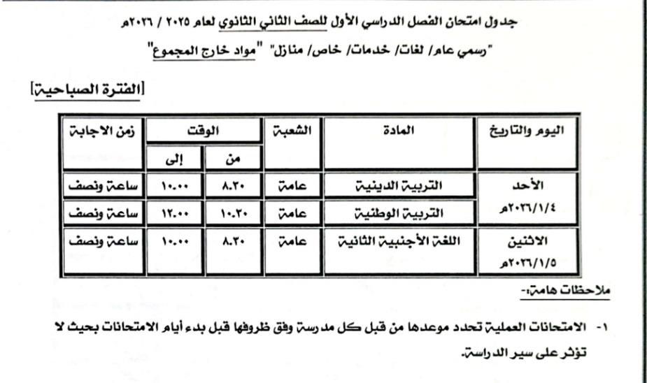 تعليم كفر الشيخ تعلن جدول امتحانات الفصل الدراسي الأول تبدأ من 1 يناير 