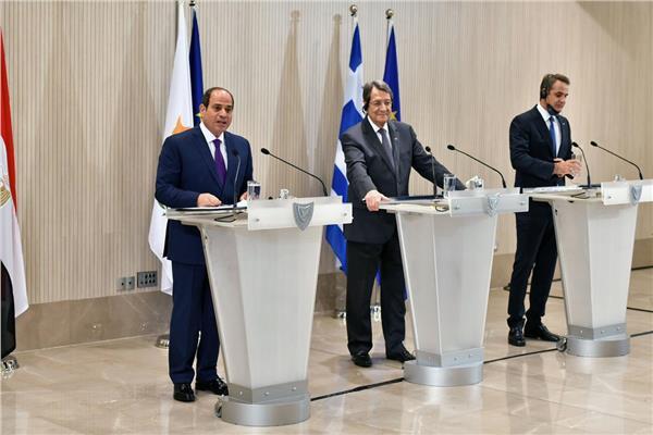 الرئيس السيسي خلال مشاركته في المؤتمر الصحفي عقب القمة الثلاثية