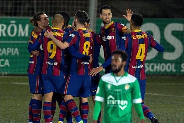 فرحة لاعبي برشلونة بالفوز