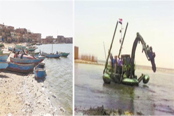   أعمال تطهير قاع البحيرة.. ومراكب الصيادين فى انتظار انتهاء اعمال التطهير 