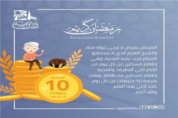 10 جنيهات فدية المريض غير القادر على الصيام