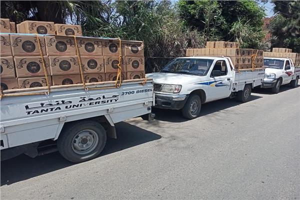  توزيع 450 كرتونة مواد غذائية بقري زفتي ضمن«حياة كريمة»