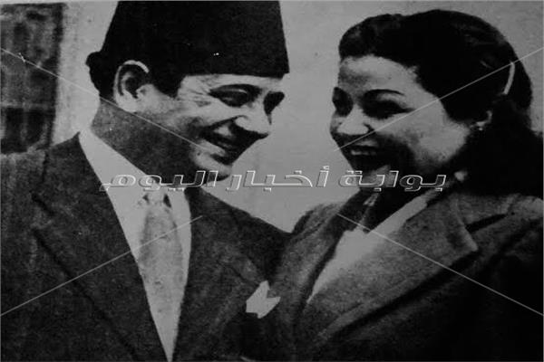 الفنانة الراحلة عقيلة راتب برفقة زوجها - أرشيف أخبار اليوم