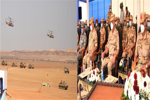 وزير الدفاع يشهد مشروع تكتيكي تنفذه إحدى وحدات الجيش الثالث بالذخيرة الحية