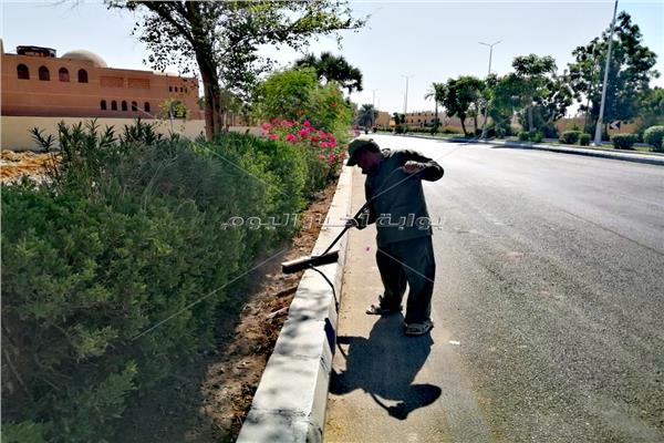 إزالة التشوهات البصريه خلف السياج الشجري والتراكمات بحي مطار الأقصر