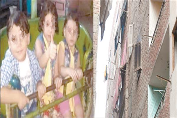 العمارة التى وقع بها الحريق  --  صورة للأطفال الضحايا
