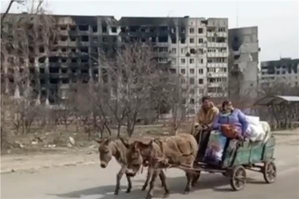 السكان يفرون من مدينة ماريوبول بالحمير