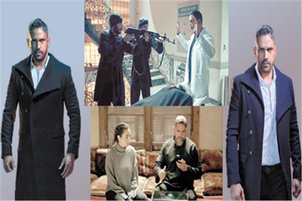   أمير كرارة فى مشهد من مسلسل «العائدون» - و كرارة مع أمينة خليل فى المسلسل